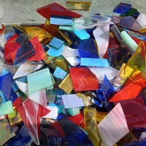 2 lbs Lot of broken glass - mosaic- Arts and Crafts